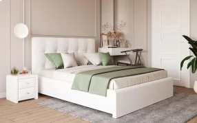 Кровать Монако с подъемным механизмом Экокожа, 160х200, Nice White, Nice White